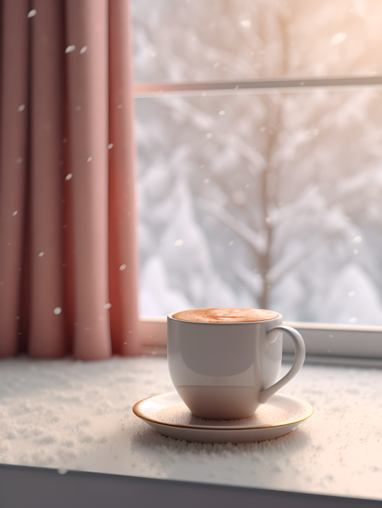 冬日窗边屋内美味香浓的热可可享受寒冬摄影图版权图片下载