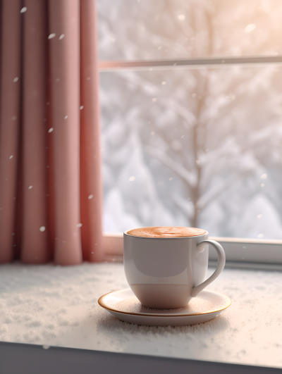 冬日窗边屋内美味香浓的热可可享受寒冬摄影图