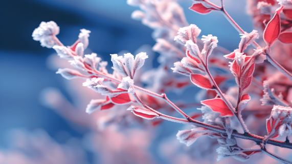 白色与洋红风格的霜冻植物摄影图