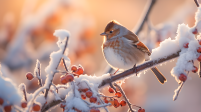 冰雪背景中的野生鸟儿摄影图