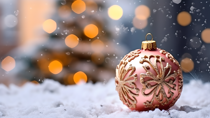 粉色圣诞树装饰的近景摄影版权图片下载