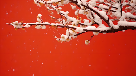 冬天的红墙梅花美景摄影图