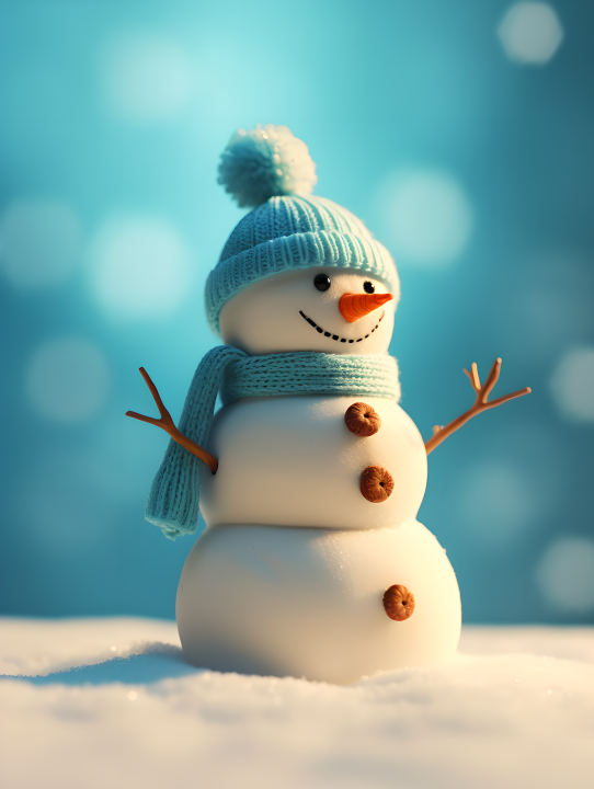 带蓝色线帽的雪人摄影图版权图片下载