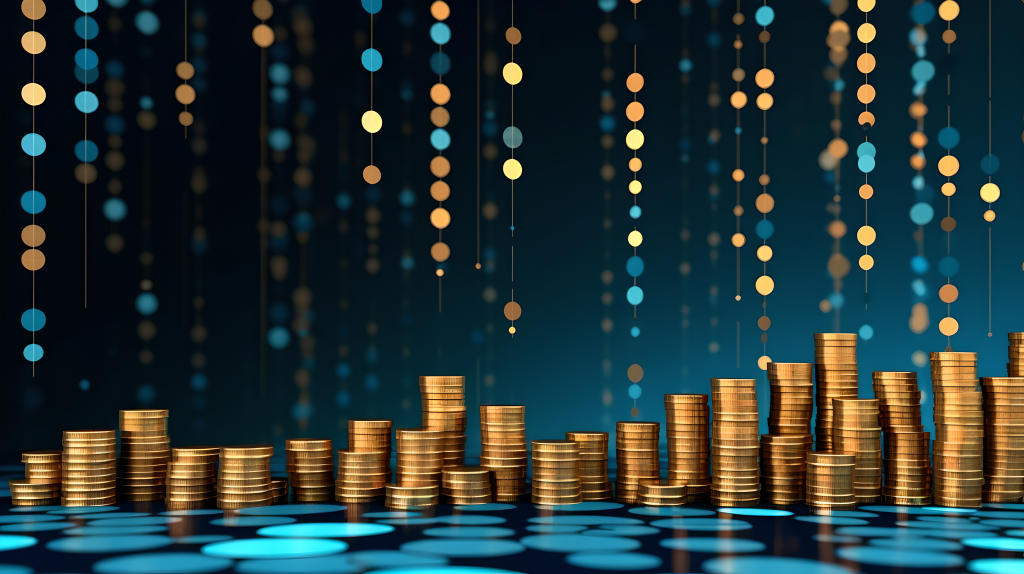 金币上升的蓝线摄影图片