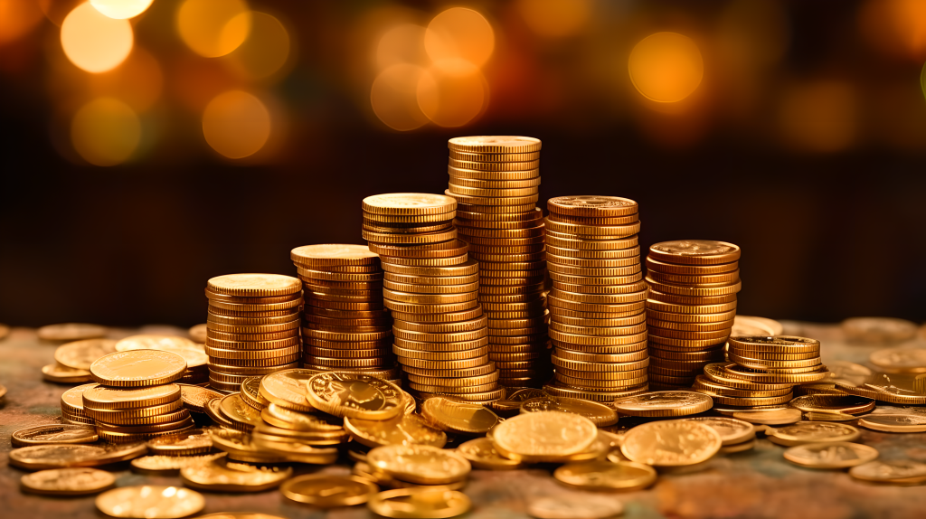 逐渐增高的金币堆摄影图片