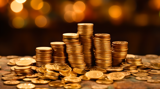 逐渐增高的金币堆摄影图片