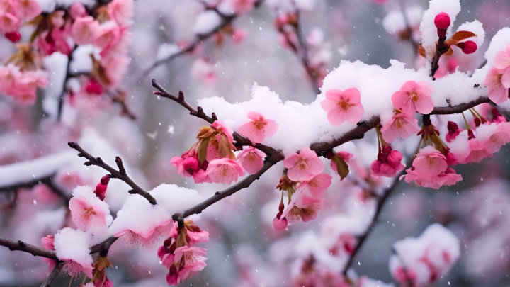 极致高清红色梅花雪景摄影图版权图片下载