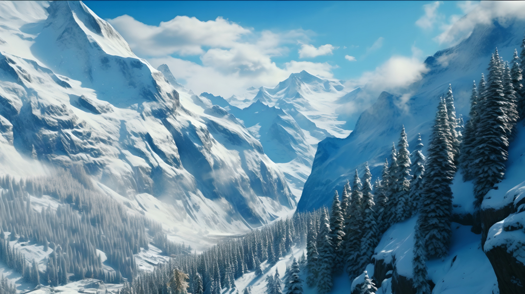 晴空万里雪景绝美摄影图版权图片下载