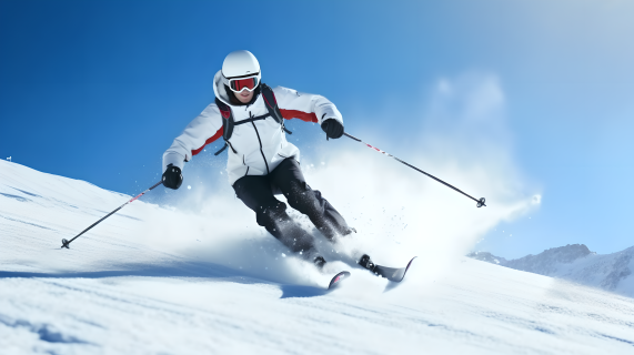 亚洲运动员滑雪清晰蓝天摄影图片