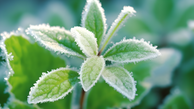 冬天冰冻的绿叶摄影图