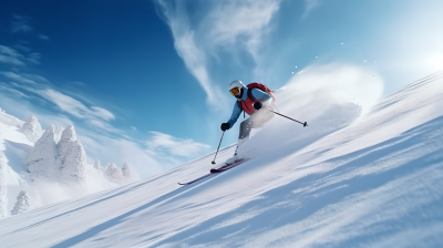 滑雪运动员雪地探险摄影图