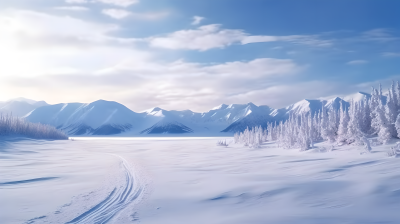 蓝天白云纯净雪景摄影图
