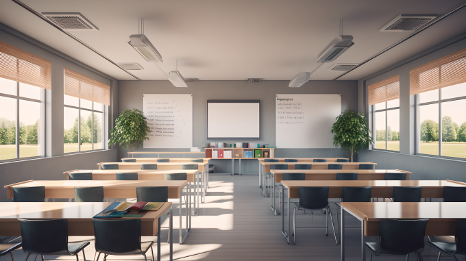 学校教室装饰全景摄影图版权图片下载