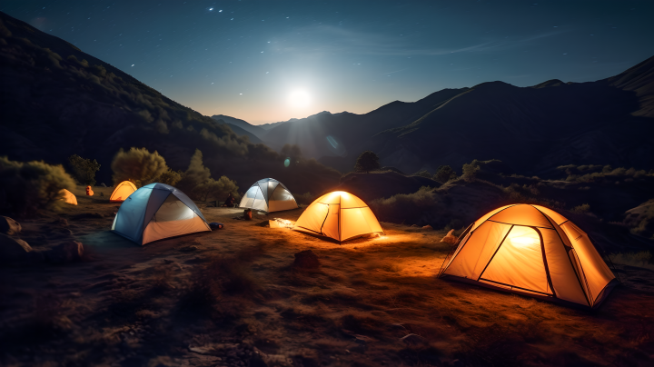 豪华极简风格的野餐帐篷摄影图版权图片下载
