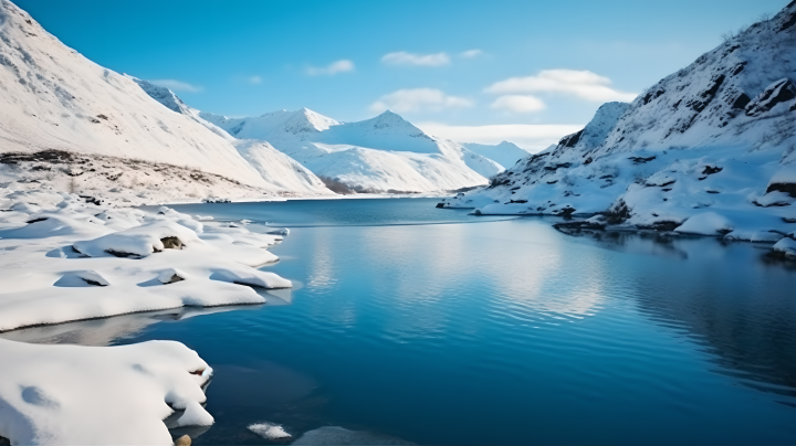 超高清雪景平静湖泊摄影图版权图片下载