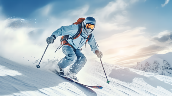 滑雪运动员唯美雪景摄影图