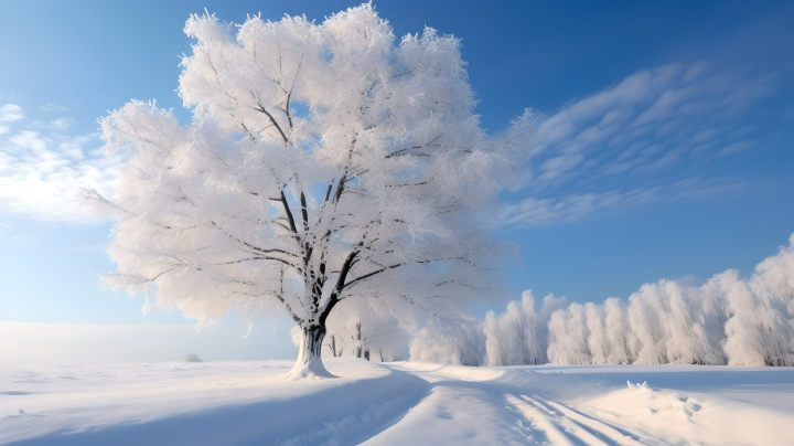 白色大树雪景唯美摄影图版权图片下载