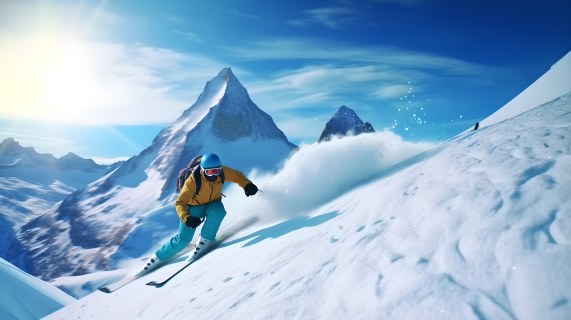 滑雪运动员近景摄影图