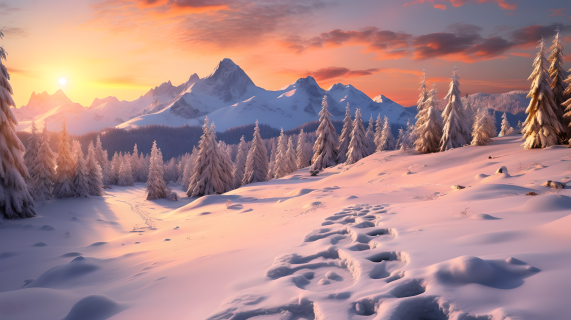 山脉与雪冬日风景摄影图