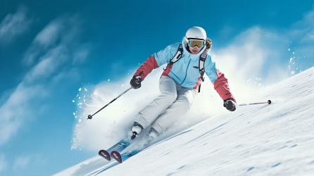 雪地活动运动员滑雪近景摄影图