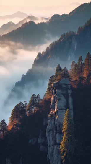 山与林云与雾的壮丽摄影图