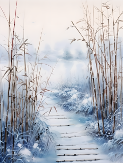 中国山水画冬日雪景摄影图片