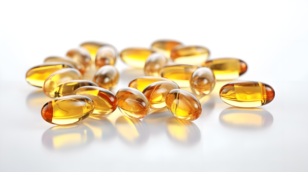 维生素胶囊与鱼油胶囊摄影图片