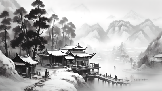 冬日白雪，中国画风景摄影图