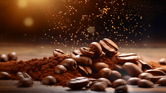 肉桂巧克力咖啡豆拿铁摄影图片