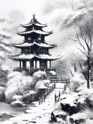 中国山水画雪景冬日景色暴雪超高清摄影图