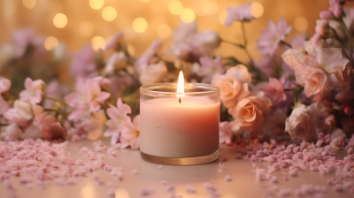 粉色花朵香薰蜡烛摄影图