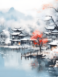中国风山水画冬季雪景摄影图片