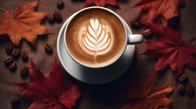 肉桂巧克力咖啡豆拿铁摄影图片