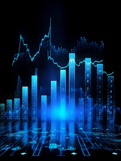 金融股票图盈利货币投资经济金融背景蓝色系摄影图片
