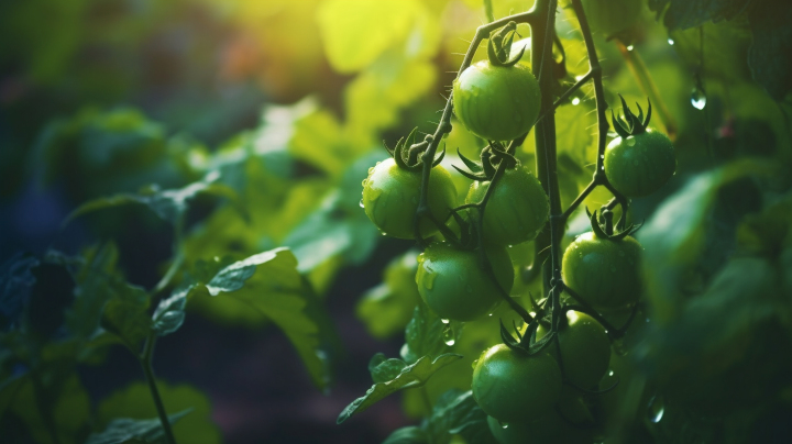 茁壮成长的藤上青番茄摄影图版权图片下载