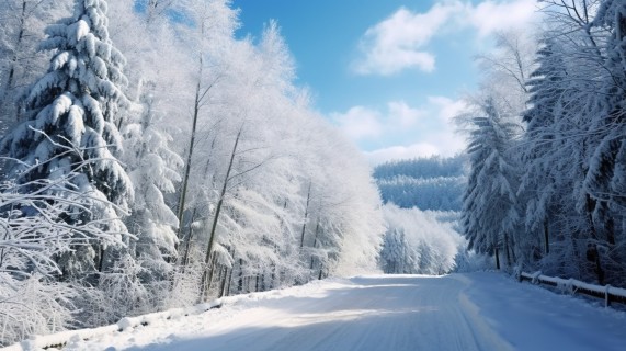 雪道山林蓝天摄影图