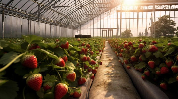迷人的草莓温室摄影图版权图片下载