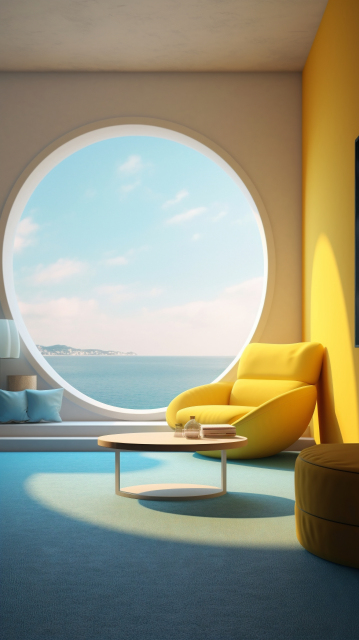 未来主义风格的黄色客厅摄影图片