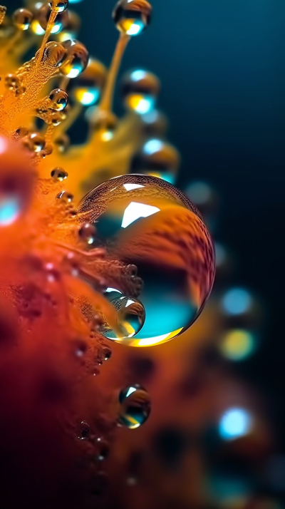 水滴落在植物上的幻想光球摄影图