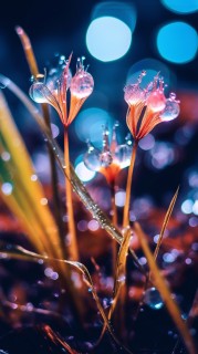 梦幻光华水滴在植物顶部摄影图片