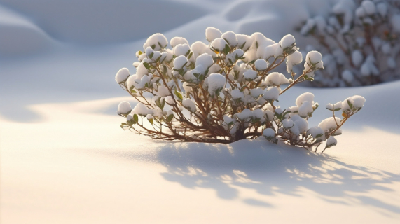 白雪中灌木的暗影摄影图片