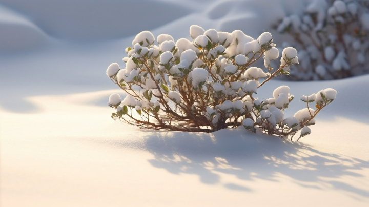 白雪中灌木的暗影摄影版权图片下载