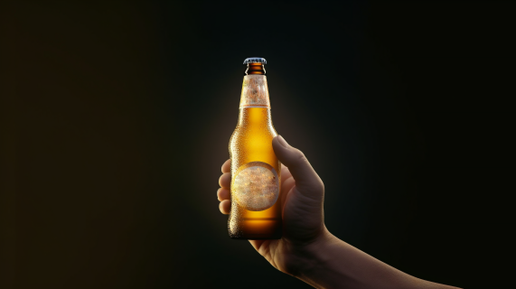 机械精准色彩强烈的啤酒瓶摄影图