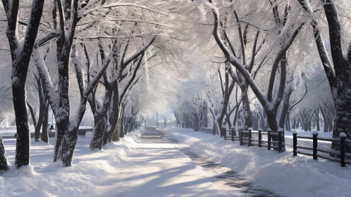 白雪景色的公园摄影版权图片下载