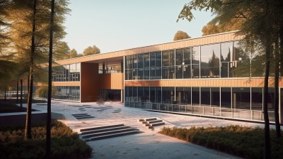 阳光照射的现代教学楼摄影图
