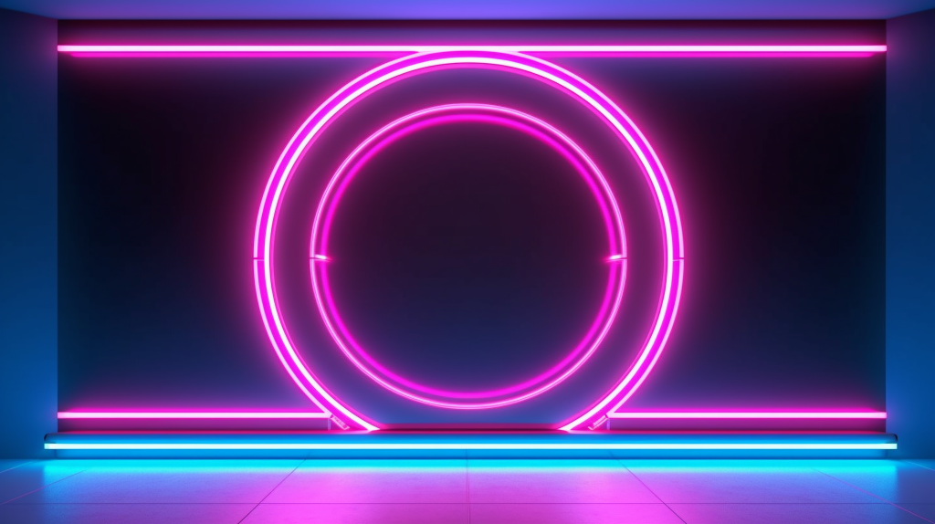 仙境般的蓝粉色环形霓虹墙摄影版权图片下载