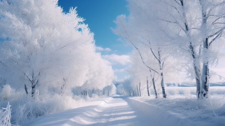 冬日山林：雪地小路版权图片下载