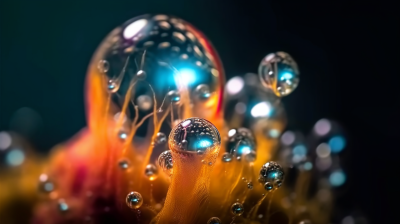 水滴滴在植物上面如同光球一般的梦幻摄影图