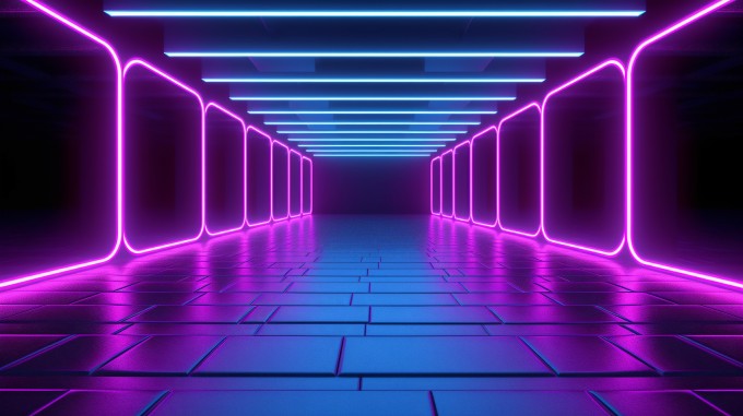 霓虹灯现实主义走廊摄影图