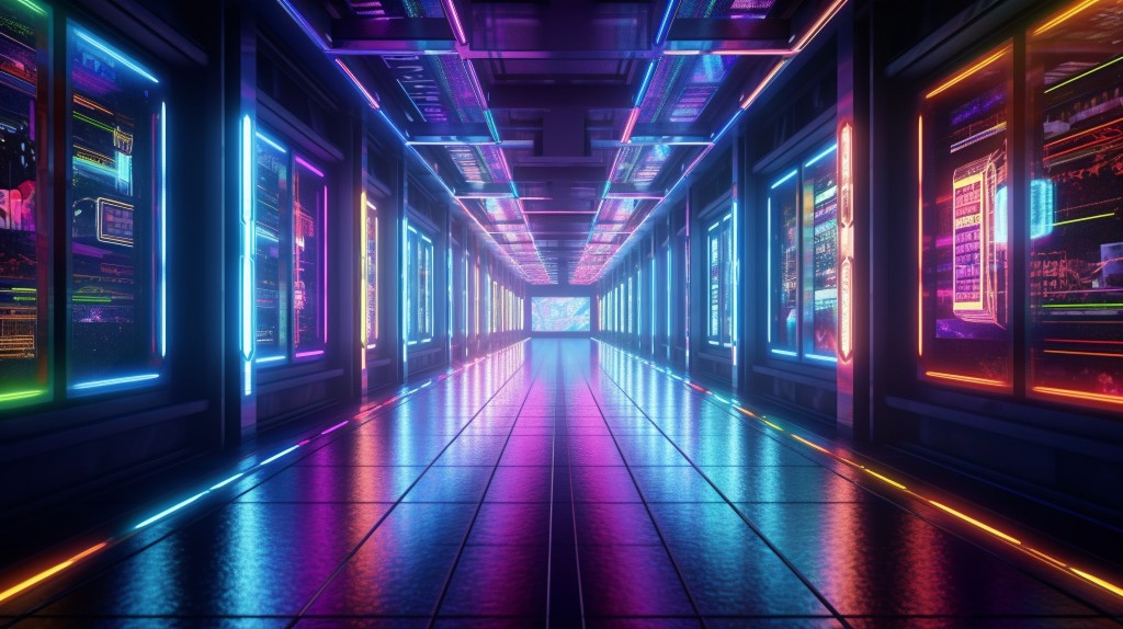 现代艺术霓虹灯走廊摄影版权图片下载